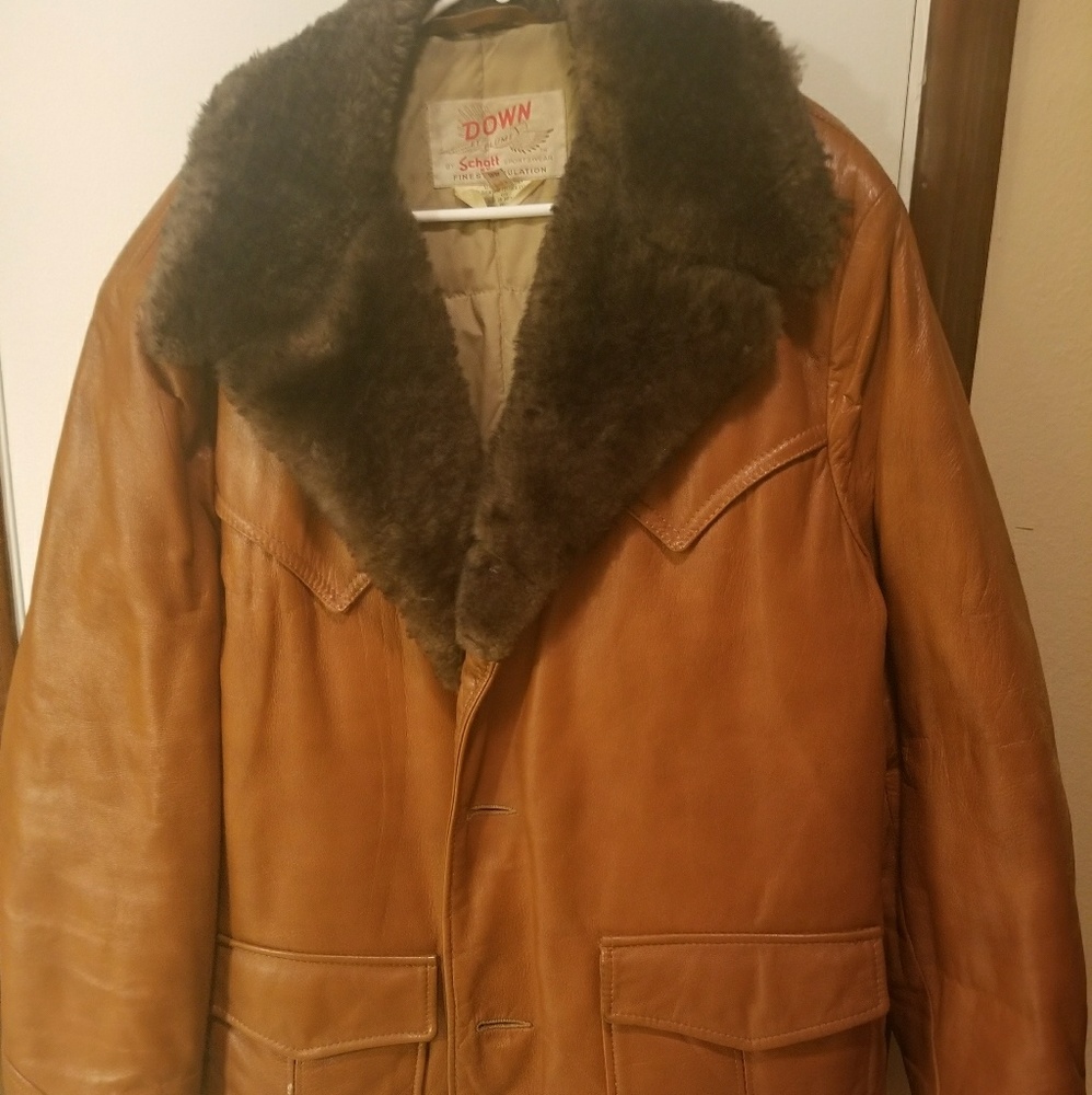 vintage Schott down leather fur coat